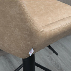 Modern Bar Stools PU Leather Seat Set 2 Swivel Upholster Padded Breakfast Chair Khaki - Image 4