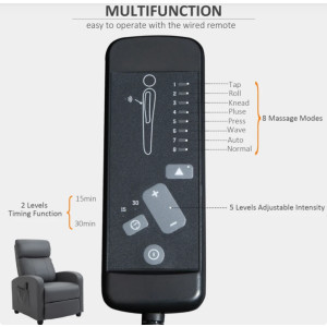 Grey Recliner Sofa Chair PU Leather Armchair Large Modern Executive Massage Foot Seat - Image 4