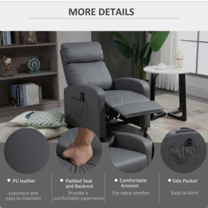 Grey Recliner Sofa Chair PU Leather Armchair Large Modern Executive Massage Foot Seat - Image 5