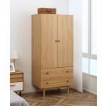 Scandinavian Storage Wardrobe Rustic Double 2 Door Cupboard Clothes Rail Solid Wood Leg