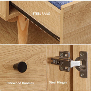 Scandinavian Storage Wardrobe Rustic Double 2 Door Cupboard Clothes Rail Solid Wood Leg - Image 5