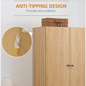 Scandinavian Storage Wardrobe Rustic Double 2 Door Cupboard Clothes Rail Solid Wood Leg - Image 6