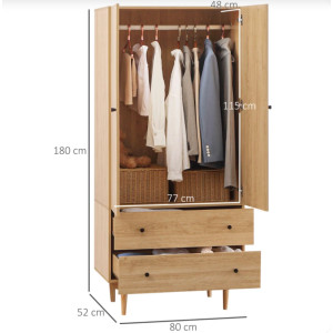 Scandinavian Storage Wardrobe Rustic Double 2 Door Cupboard Clothes Rail Solid Wood Leg - Image 8