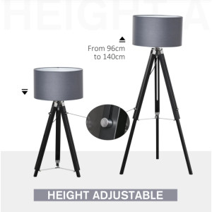 Industrial Floor Lamp Vintage Retro Style Tripod Rustic Metal Fabric Lampshade - Image 4