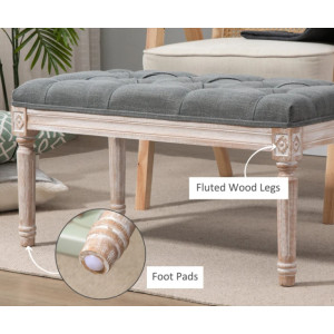 Small French Bench Shabby Chic Ottoman Stool Antique Style Fabric Bedroom Window Seat - Image 6