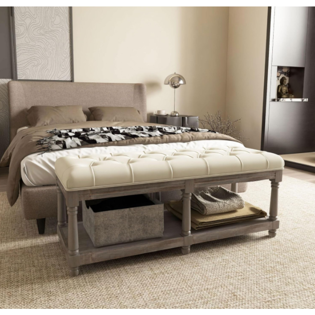 French Style Bench Shabby Chic Ottoman Bed Stool Vintage Antique Window ...