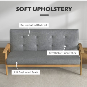 Vintage Style Sofa Mid Century Danish Couch Room 3 Seater Loveseat Retro Settee - Image 2