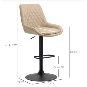 Modern Bar Stools PU Leather Seat Set 2 Swivel Upholster Padded Breakfast Chair Khaki - Image 5