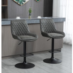 Modern Bar Stools PU Leather Seat Set 2 Swivel Upholster Padded Breakfast Chair Grey