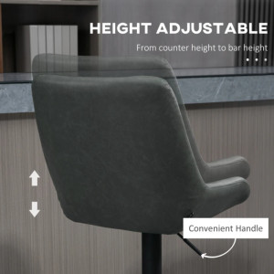 Modern Bar Stools PU Leather Seat Set 2 Swivel Upholster Padded Breakfast Chair Grey - Image 4