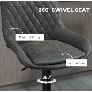 Modern Bar Stools PU Leather Seat Set 2 Swivel Upholster Padded Breakfast Chair Grey - Image 3