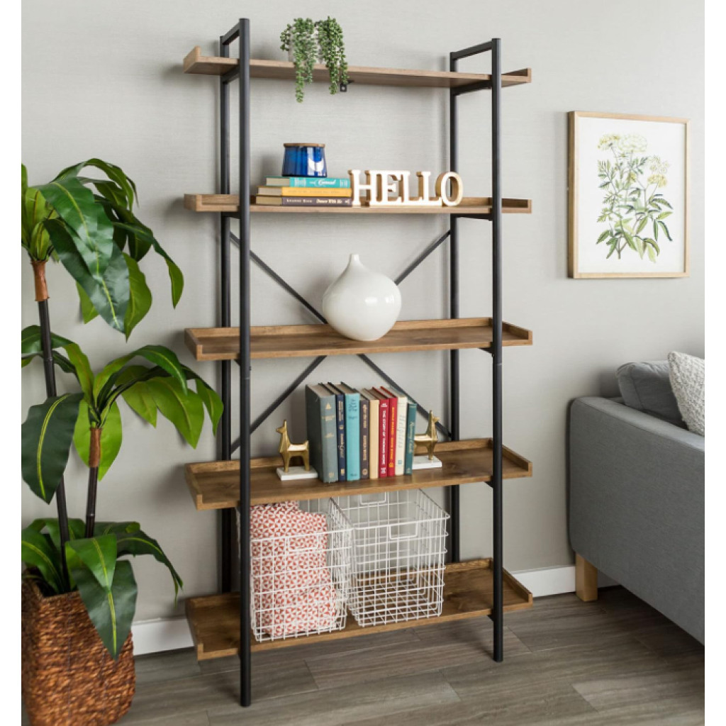 Large Industrial Bookcase Vintage Storage Shelf Unit Rustic Oak Display ...
