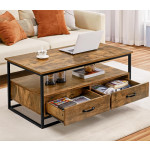 Industrial Coffee Table Rustic Metal Furniture Vintage Storage Drawer Large Unit