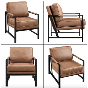 Vintage Industrial Armchair Faux Leather Sofa Chair Padded Cushion Accent Seat Brown - Image 3