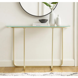 Modern Console Table Half Moon Gold Hallway Glass Side End Furniture Metal Dressing - Image 3