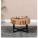 Rustic Coffee Table Round Solid Wood Side End Vintage Industrial Style Metal Furniture