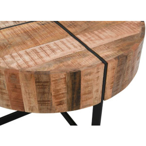 Rustic Coffee Table Round Solid Wood Side End Vintage Industrial Style Metal Furniture - Image 3