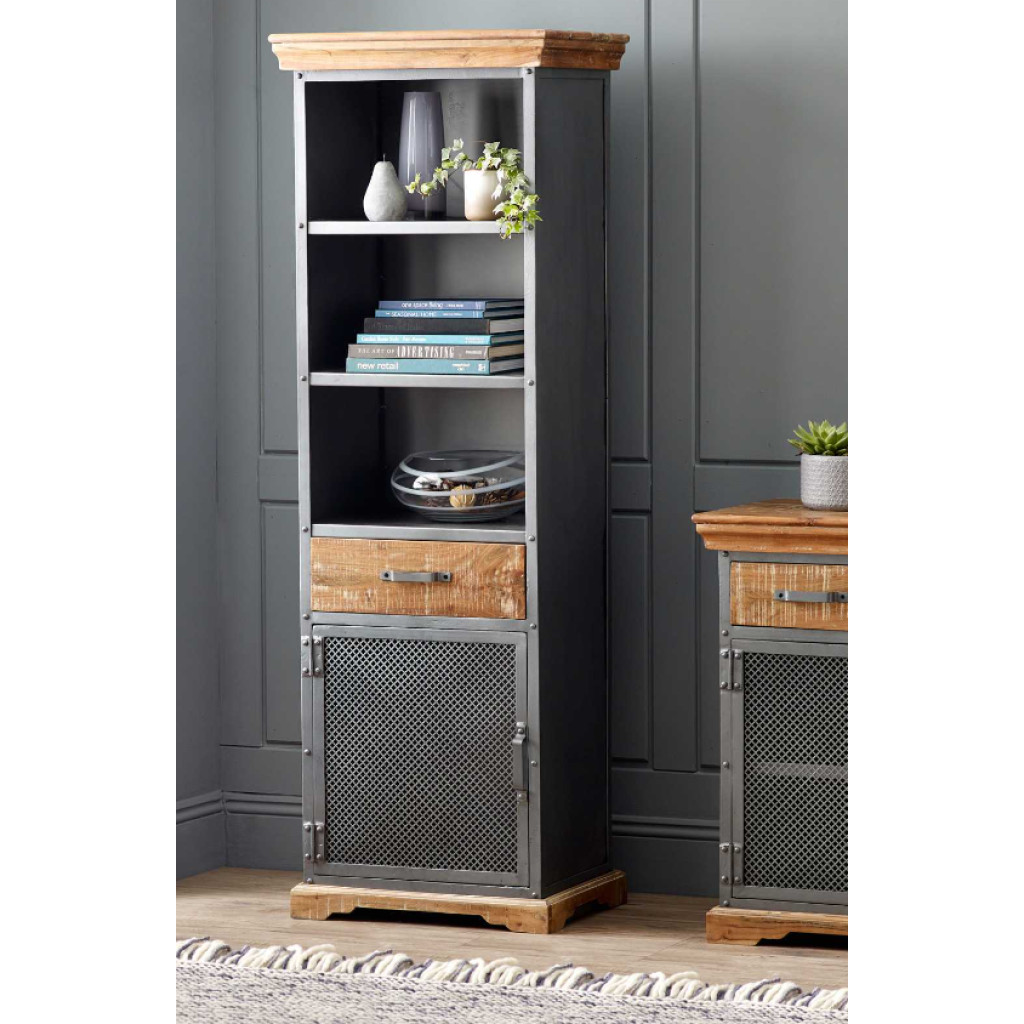 Tall Industrial Cabinet Vintage Display Unit Rustic Solid Wood Bookcase ...
