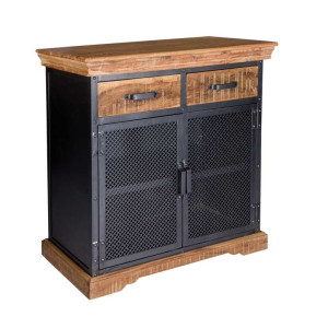 Rustic Metal Cupboard Vintage Industrial Side Cabinet Solid Wood Chest Drawer - Image 3