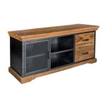 Industrial TV Stand Rustic Metal Cabinet Large Vintage Furniture Solid Wood Shelf Unit