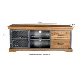 Industrial TV Stand Rustic Metal Cabinet Large Vintage Furniture Solid Wood Shelf Unit - Image 4