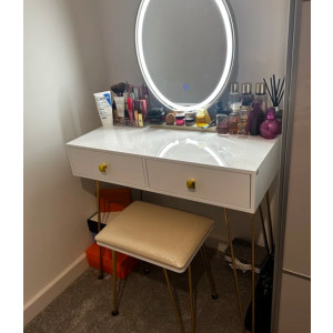 Modern Dressing Table Mirror Light Vanity Stool Set Large Drawers Chic Makeup - Image 3