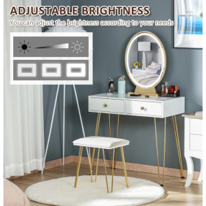 Modern Dressing Table Mirror Light Vanity Stool Set Large Drawers Chic Makeup - Image 4