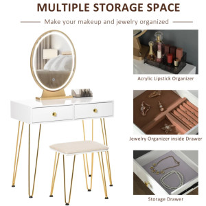 Modern Dressing Table Mirror Light Vanity Stool Set Large Drawers Chic Makeup - Image 6
