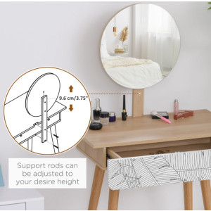 Small Dressing Table Wooden Compact Mirror Set Vintage Retro Makeup Vanity Drawer - Image 5