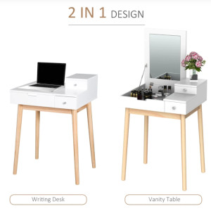 Modern Dressing Table Vanity Mirror Drawers Set Wooden Compact Scandinavian Makeup - Image 3