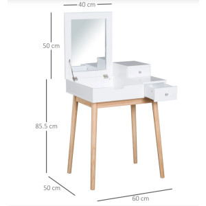 Modern Dressing Table Vanity Mirror Drawers Set Wooden Compact Scandinavian Makeup - Image 4