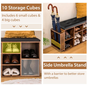 Hallway Shoe Bench Rustic Storage Cushion Seat Vintage Industrial Shelf Rack Bed - Image 3