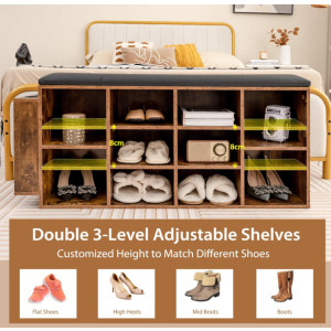 Hallway Shoe Bench Rustic Storage Cushion Seat Vintage Industrial Shelf Rack Bed - Image 4