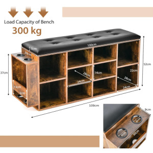 Hallway Shoe Bench Rustic Storage Cushion Seat Vintage Industrial Shelf Rack Bed - Image 6