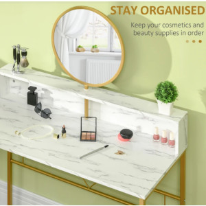 Modern Dressing Table Faux Marble Makeup Mirror Set Bedroom Vanity Shelf Unit - Image 4