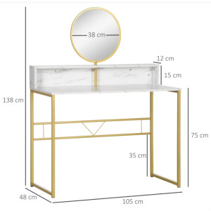 Modern Dressing Table Faux Marble Makeup Mirror Set Bedroom Vanity Shelf Unit - Image 7
