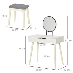 Dressing Table Stool Set Vintage Retro Makeup Mirror Vanity Storage Drawer Unit - Image 7