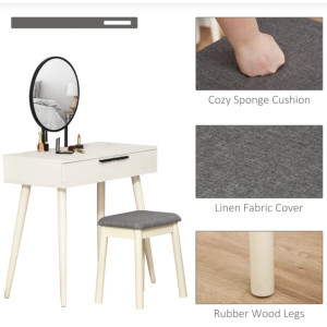 Dressing Table Stool Set Vintage Retro Makeup Mirror Vanity Storage Drawer Unit - Image 6