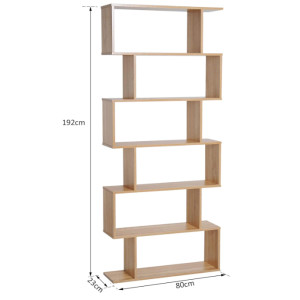 Tall Wooden Bookcase Display Storage Cabinet Modern Room Divider Oak Shelving Unit - Image 3