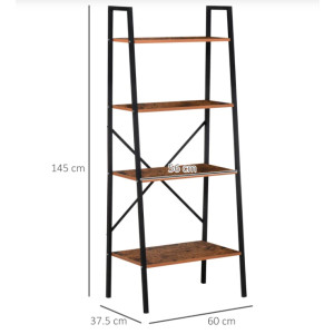 Industrial Ladder Bookcase Rustic Metal Shelf Unit Tall Vintage Display Cabinet - Image 3