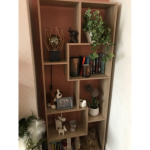 Tall Wooden Bookcase Modern Room Divider Display Storage Cabinet Shelving Unit Beige - Image 3