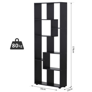 Tall Wooden Bookcase Modern Room Divider Display Storage Cabinet Shelving Unit Black - Image 4