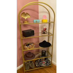 Gold Display Cabinet Glass Storage Large Bookcase Vintage Metal Tall Shelf Unit - Image 3