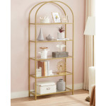 Gold Display Cabinet Glass Storage Large Bookcase Vintage Metal Tall Shelf Unit