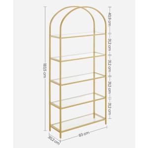 Gold Display Cabinet Glass Storage Large Bookcase Vintage Metal Tall Shelf Unit - Image 5