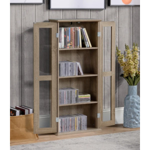 Media Storage Cabinet DVD CD Tall Display Cupboard Small Modern Shelf Room Unit Brown - Image 2