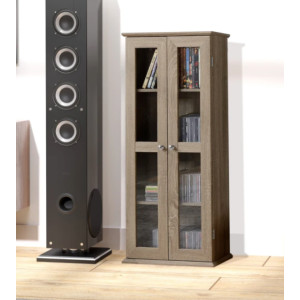 Media Storage Cabinet DVD CD Tall Display Cupboard Small Modern Shelf Room Unit Brown - Image 3