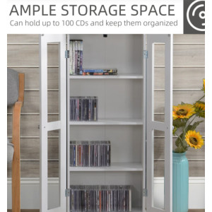 Media Storage Cabinet DVD CD Tall Display Cupboard Small Modern Shelf Room Unit White - Image 2