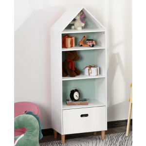 Retro Kids Bookcase Tall Storage Unit Children White Drawer Shelf Cabinet Rack - Image 2