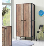 2 Door Wardrobe Vintage Industrial Style Tall Double Bedroom Rustic Oak Rail Cupboard